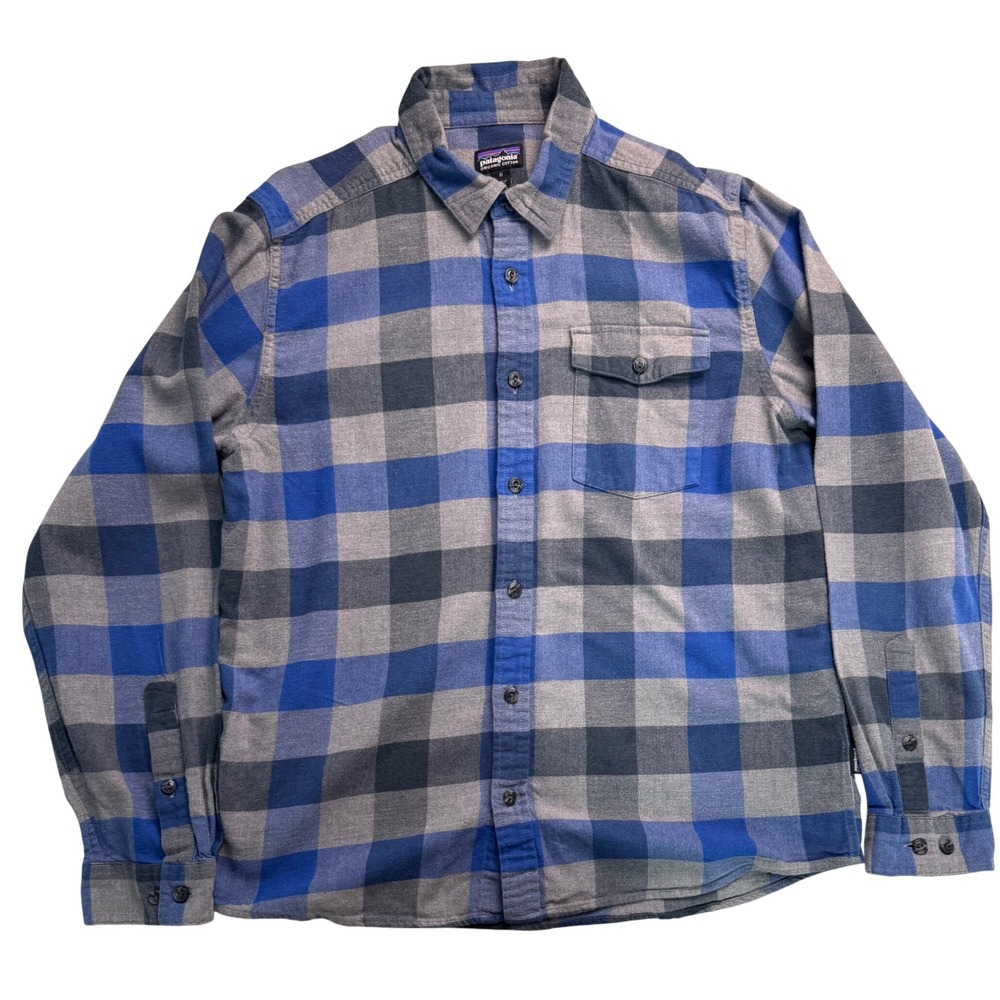 Patagonia Mens Organic Cotton Flannel Shirt Blue Grey Plaid Check Size M